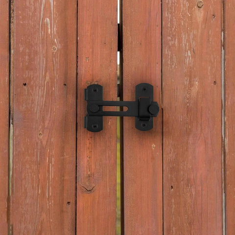 Sliding Barn Door Lock And Latch Set With Six 3 Inch Hinges For Gates And Doors, 180 Degree Flip Latch on wooden gate