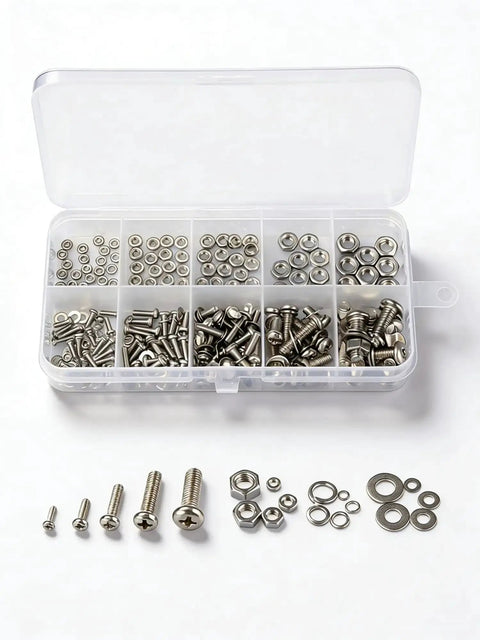 120 Piece Stainless Steel Screw Kit With M2 To M5 Hex Nuts Round Head Machine Screws Flat Washers And Spring Washers 304 Stainless Hardware Set