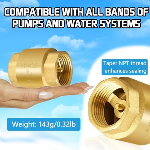 Boltigen 2PCS solid brass spring check valve, 1/2 in NPT female, inline non-return water valve (two valves)