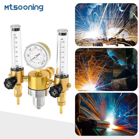 Dual Output Argon Regulator With Flow Meter For MIG TIG Welding 0-60 CFH, CGA580 Inlet And 5/8 UNF 18 RH Outlet