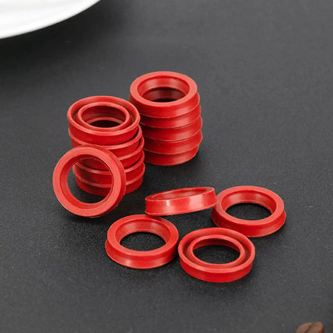 10 Pieces Silicone O Rings For Coffee Makers And Espresso Machines Seals Replacement Gaskets, red silicone rings stacked and scattered