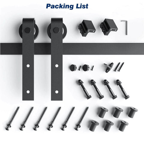 EaseLife 8 Ft Sliding Barn Door Hardware Track Kit With Basic J Ball Bearing Pulley Smooth Quiet Rolling For 40 To 48 Inch Wide Single Door Aluminum Black Powder Coated Anti Corrosion Finish Easy Install components shown.