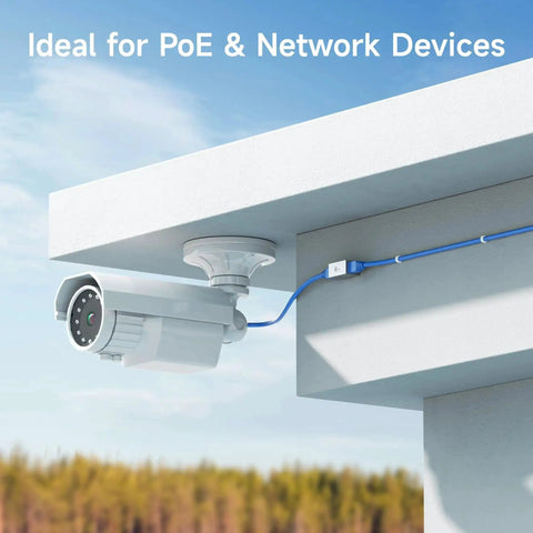 Security camera connected using Five Pack Shielded Cat6a Ethernet Couplers Female To Female Extender Adapters for 10Gbps networking.