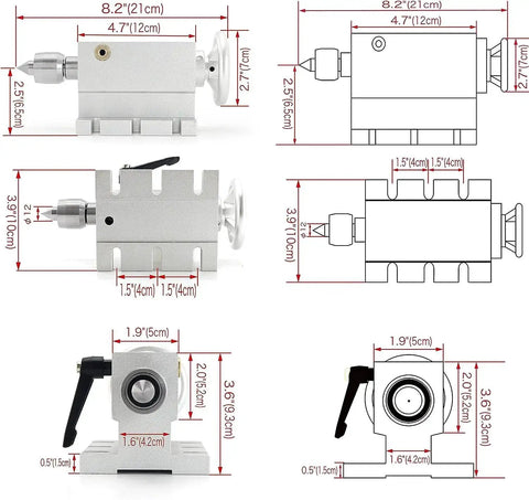 Technical diagram of 65mm MT2 Movable Tailstock Lathe Center with Four Replaceable Heads for CNC 4 Axis Engraving Machines and Woodworking
