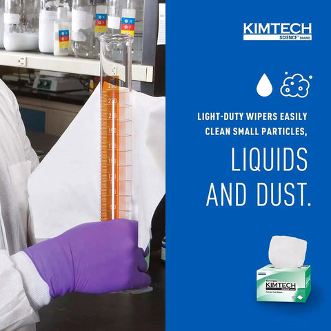 Delicate Task Wipes For Glassware Surfaces 1 Ply 4.4x8.4 Unscented White 286 Box used in a lab setting to clean glassware.