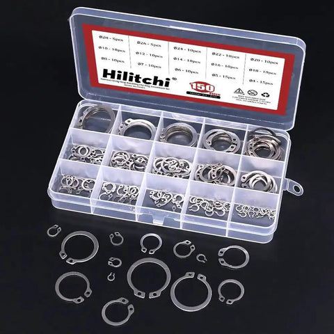 External Circlip Snap Ring Assortment Kit 150 Pieces 304 Stainless Steel 4mm To 28mm Rust Resistant Pro Grade Heavy Duty
