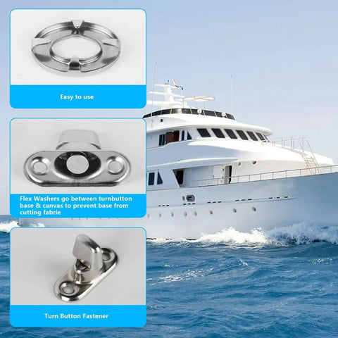 Marine Grade Nickel Plated Twist Lock And Turn Button Eyelets And Studs Kit For Boats RVs And Caravans image with yacht.