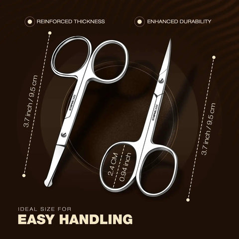 Two Piece Nose And Eyebrow Scissors Set For Men And Women Stainless Steel with Curved and Rounded Heads, ideal for easy handling.