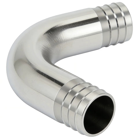 Closmos 304 stainless steel 90-degree elbow hose barb fitting, 3/4 in x 3/4 in, polished metal.