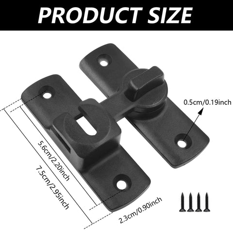 Black Barn Door Lock With 90 Or 180 Degree Flip Door Chain Lock A Versatile Security Sliding Lock For Bathrooms Garages Cabinets And Storm Doors No Fuss Install Sturdy Black Finish 1 Pack product size with dimensions and screws