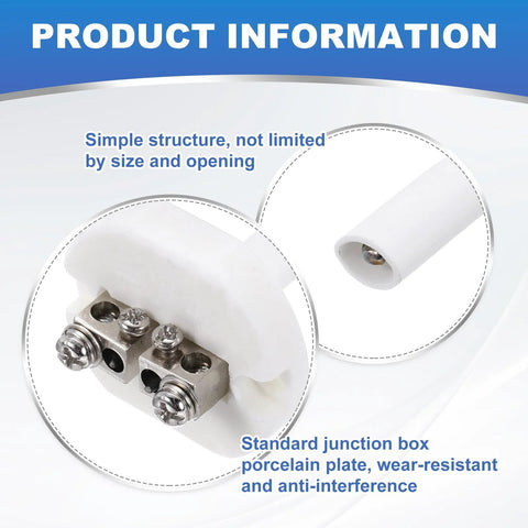 K-type ceramic kiln thermocouple sensor with white ceramic probe and metal terminal block; 3.3ft wire.