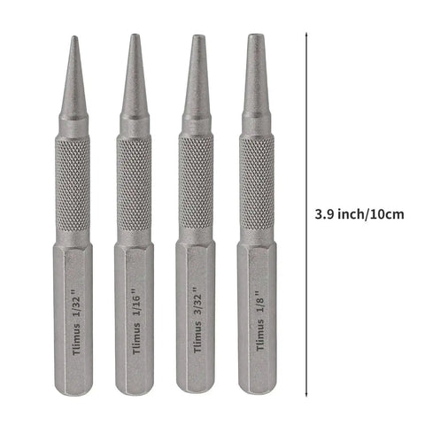 4 Piece Nail Punch Set Center Punch Kit Includes 1/32 1/16 3/32 And 1/8 Inch Nail Setter Tools For Carpentry And Woodworking