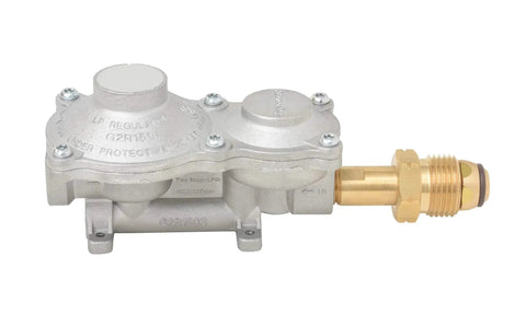 Two Stage Propane Regulator For RVs And Campers With POL Connection Ultra Compact Horizontal Design For 100Lb Tanks Heavy Duty Aluminum And Brass Construction ASME Tank Ready Ideal For Generators Vans Trailers Flame King G2R150BPOLa