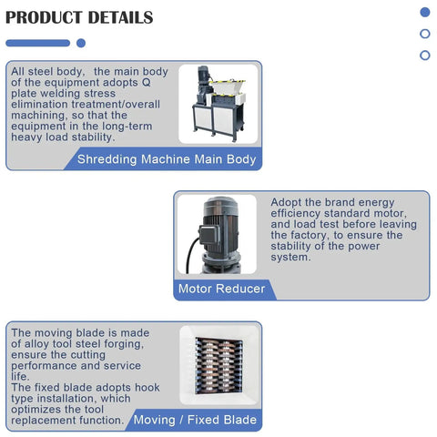 Beast Mode Heavy Duty Biaxial Shredder Machine With 7500W Four Stage Motor For Plastic Rubber Wood Metal And Electronics Waste 220V 19 Blades And Easy Maintenance By WYDDDARY main components illustration