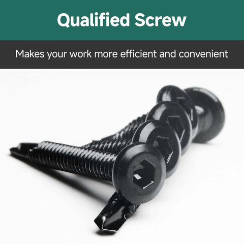 Front view of 100 Pieces 10 X 1 Inch Hex Socket Self Tapping Screws With Drill Bit For Metal Plastic Or Wood Stainless Steel 410 Black Oxide