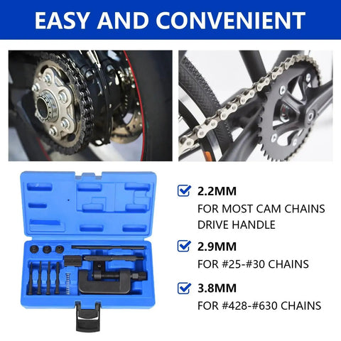 Ultimate 13 Piece Motorcycle Chain Breaker Set With Rivet Tool Kit For Motorcycles ATVs Dirt Bikes And Bicycles, blue case