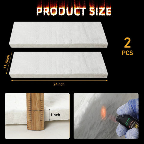 2 pcs ceramic fiber insulation blankets, high-density white, 24 x 12 x 1 in, fireproof for furnaces, stoves, kilns