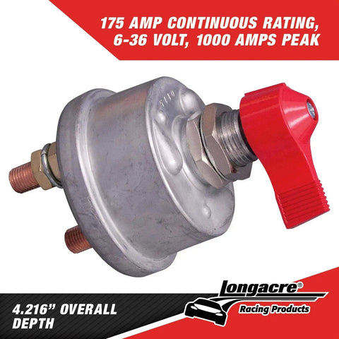 Manual Battery Disconnect Switch With Panel 175A 6 36V Red Handle, metal housing, close-up view.