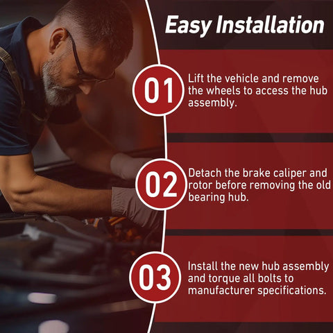 Mechanic demonstrating easy installation steps for the Beefy Front Wheel Bearing And Hub Assembly Set 2 Piece Direct Fit For Nissan Rogue