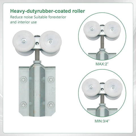 Heavy-duty rubber-coated roller for 8 Foot Galvanized Box Track Sliding Barn Door Hardware For Exterior Use One Piece Box Rail Design