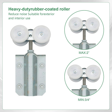 Heavy-duty rubber-coated roller for 24Ft Exterior Box Track Barn Door Hardware Kit Heavy Duty Wall Mount For Outdoor Use Supports Up To 330 Lbs