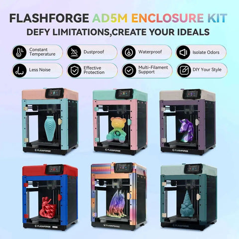 Adventurer 5M 3D Printer Enclosure Kit DIY Enclosure Set With Top Cover and Side Panels in multiple colors, supports ASA and PC Printing.