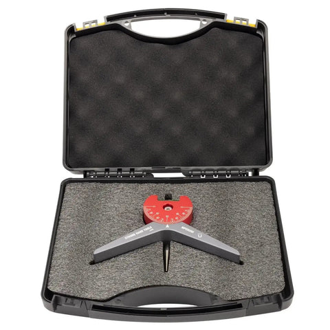 Magnetic Pipe Centering Head Workhorse For 2-Inch And Up Pipes With Anodized Aluminum Body, case open showing the tool and foam interior