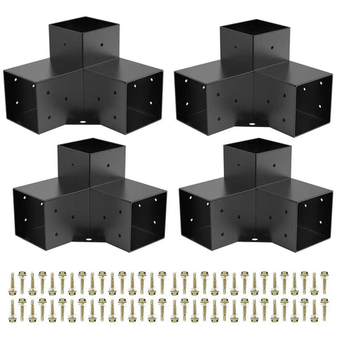 3 Way Right Angle Pergola Brackets For 4x4 Lumber DIY Kit With Screws, Built Tough Heavy Duty Steel Corner Brackets, Pack of 4