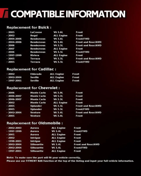 Compatibility chart for Buick, Cadillac, Chevrolet, Oldsmobile vehicles; includes model years, engines, drive types for Front Wheel Hub Bearing Assembly 513121.