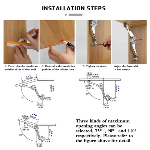Installation steps for Heavy Duty Soft Close Lid Support Hinges Four Pack For Lift Up Cabinet Doors And Toy Box Lids