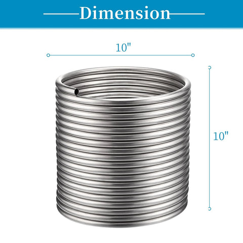 Stainless steel wort chiller coil, 1/2 in diameter, 50 ft, food-grade 304, immersion beer brewing cooler