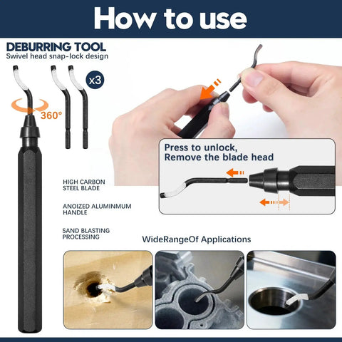 All In One 46 Piece 3D Printer Tool Kit For FDM And SLA Printers With Nozzle Cleaner Scraper Files Brushes Wire Cutter Engraving Knife Deburring Tool And Maintenance Accessories showing deburring tool details and usage