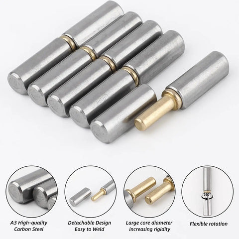 Tough And Reliable 10-Pack Weld-On Barrel Hinges For Heavy Duty Applications in carbon steel, showing size and flexibility features