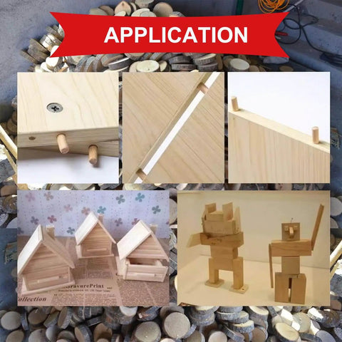 Pro Grade Wooden Dowel Pins Set With Tapered Ends And Beveled Grooves, Nine Size Assortment For Crafts, Furniture, Doors And DIY Projects, Includes Six By Thirty Millimeter Through Three Eighths Inch Diameters, Made From Dense Lotus Wood For Strong, shown in various applications including furniture assembly and craft projects.