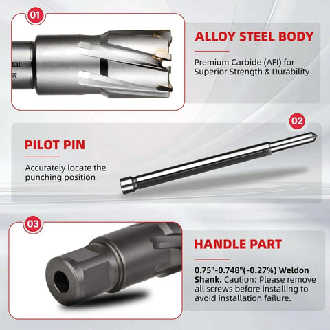 Heavy Duty TCT Annular Cutter Weldon Shank Three Quarters Inch Diameter And Two Inch Cutting Depth Tungsten Carbide Tipped