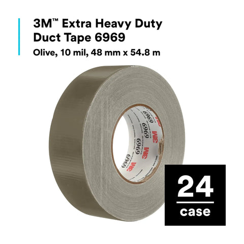 Extra Heavy Duty Olive Duct Tape 6969 roll, industrial strength, water-resistant, 10 mil, 48 mm x 54.8 m for maintenance and repairs