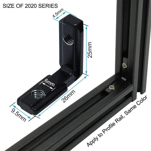 20Pcs L Shape Corner Brackets For 20 Series Aluminum Extrusion 20 by 20 2020 2040 V Slot Internal Joint Black Zinc