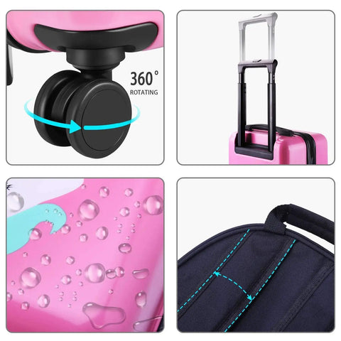 Details of Unicorn Kids Luggage Set for Girls with 18-inch hard shell, 4 spinner wheels, adjustable handle, and backpack by iPlay iLearn
