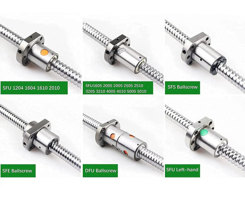 Assorted ball screw types including SFU, SFS, SFE, DFU with linear rails showcasing 25mm Ball Screw Kit With 1450mm Linear Rail Set SFU2510 RM2510.