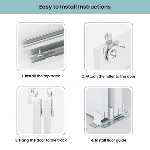 Installation steps of Double Barn Style Sliding Closet Doors 48x80 Inches With Hardware Kit, Pre-Drilled MDF Panels With PVC Surface.