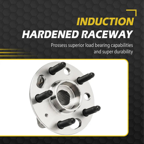 2.4L Front Left And Right CV Axles And Front Wheel Bearing Hub Kit For 2010 To 2017 Chevy Equinox And GMC Terrain With Shaft Replacement Direct Fit Heavy Duty Construction Ready To Install close-up of single hub.