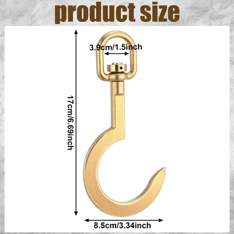 Swivel Anchor Hook For HVAC Roof Work, 750 Lb Heavy Duty Forged Steel Rope Hook, golden finish, product dimensions shown