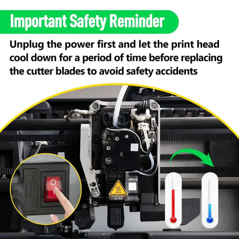 3D printer with focus on power button for replacing 4Pcs Steel Tool Head Cutter Scraper Blades Replacement For X1 P1 A1 Series.