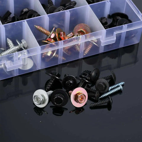 160Pcs Car Screw And Retainer Clip Kit With 14 Sizes in plastic box, various metal screws and clips visible