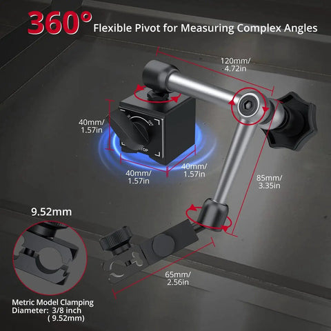 High Precision 1 Inch Dial Indicator With 0.001 Inch Resolution And Beefy Magnetic Base Up To 132 Lbs For Lathe Milling CNC 3D