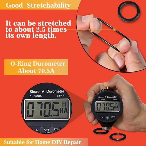 Dope 419 Piece Universal Metric O Ring Kit With 32 Sizes Buna N 70A Rubber Seals stretchability and durometer reading display