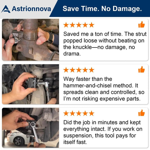 Universal Suspension Strut Spreader Tool Dual End Heavy Duty For Strut Removal showcased in use with positive customer reviews.