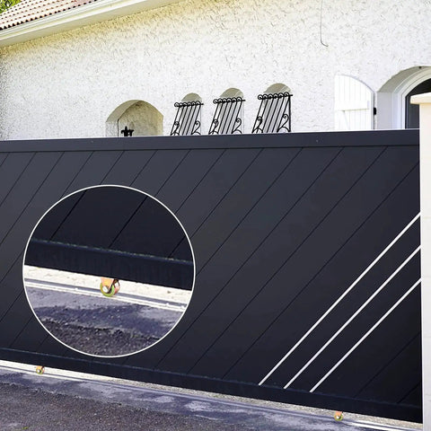 Sliding gate with installed 8 Pack 2 Inch V Groove Wheel Set For Sliding Gates And Industrial Rails Heavy Duty Steel Caster Wheels