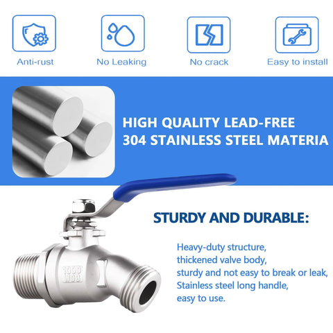 304 stainless steel hose bibb with blue lever handle; 3/4 in NPT and 3/4 in GHT threads outdoor faucet.