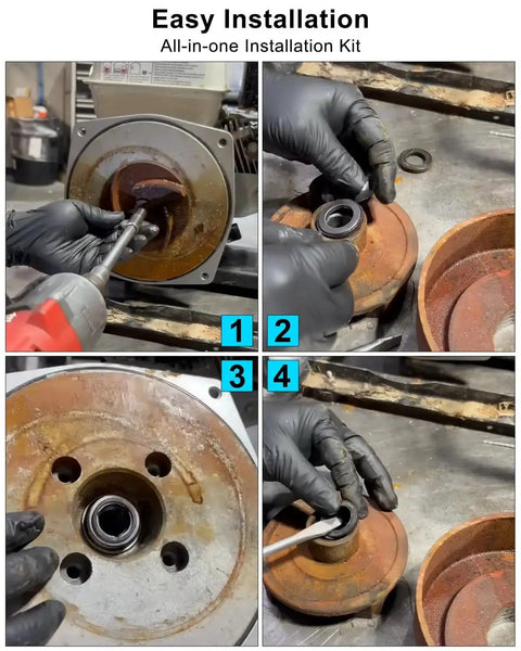 2 Inch Mechanical Water Pump Gasket Repair Seal Kit installation on trash pump with seals, flapper, washer, and O-ring visible.